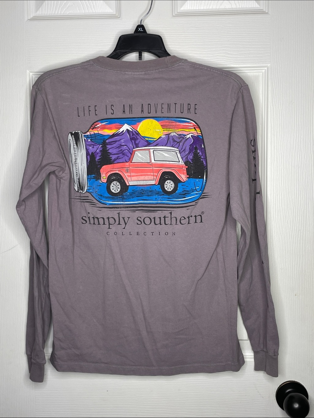 Simply Southern "Life is an adventure". Lavender Long Sleeve Tee. Size S